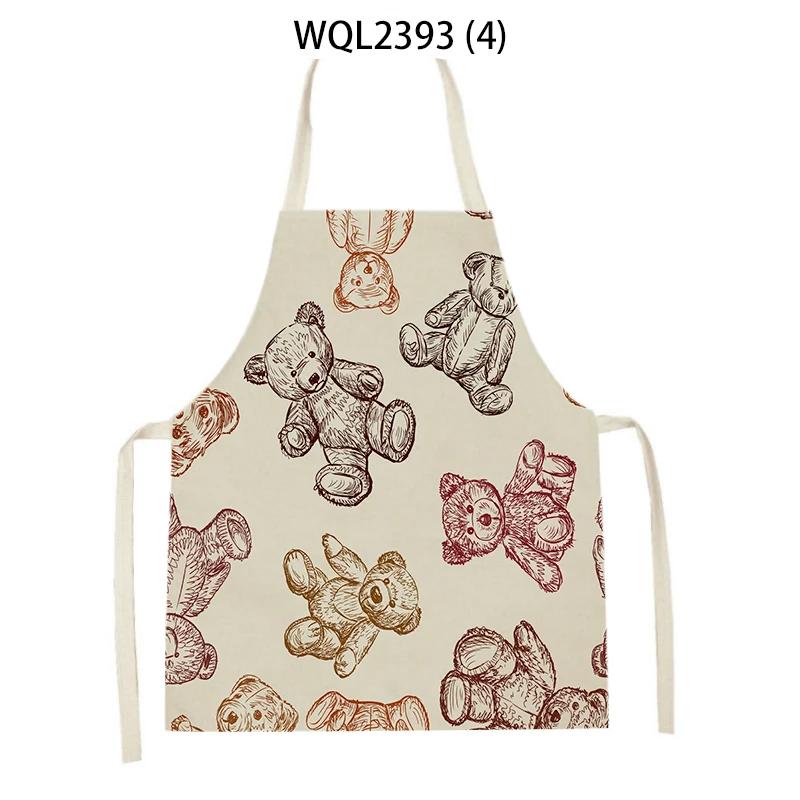 Home Kitchen Cooking Aprons Lovely Animal Bears Printed Sleeveless Linen Colorful Aprons for Men Women Baking Accessories