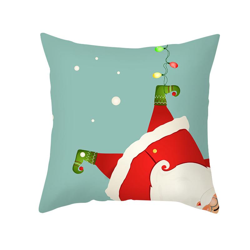 Christmas Cartoon Pillow Cover Living Room Bedroom Sofa Cushion Peach Skin Printed Pillow