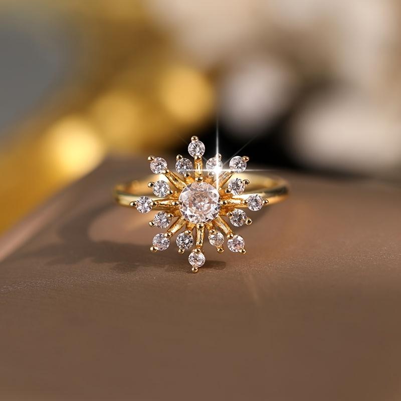 New light luxury floral sunflower engagement ring for women, inlaid with sparkling snowflake synthetic zirconium, elegant and luxurious fashion 6