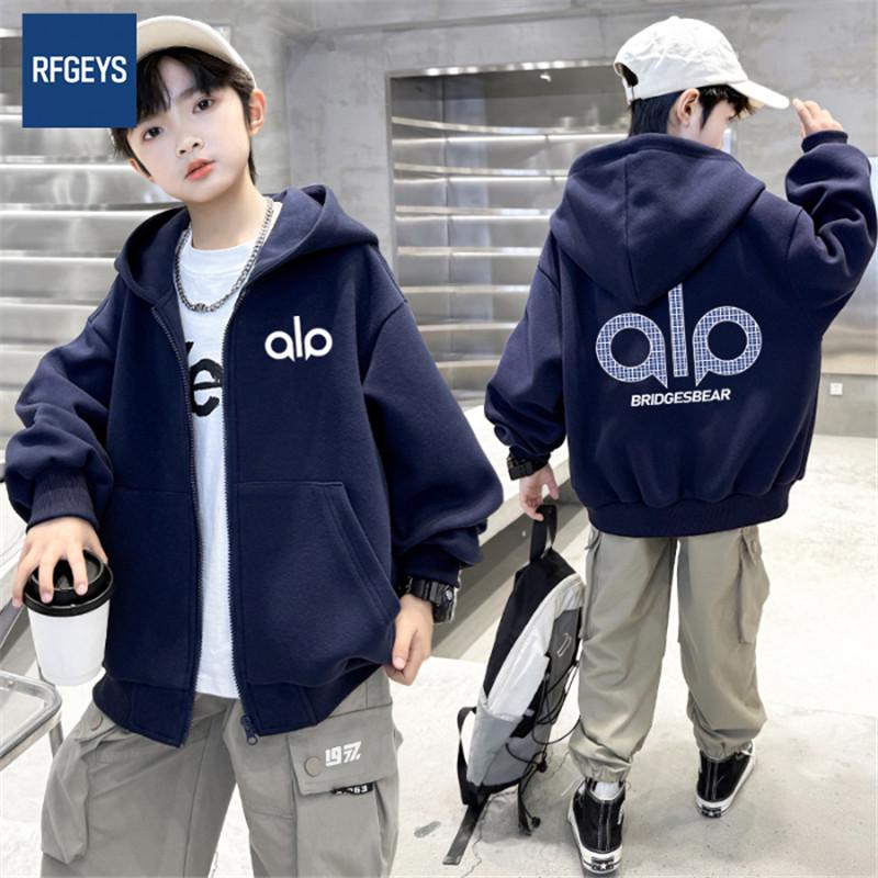 2025 Boys' Fleece-Lined Hooded Sweatshirt: Stylish, Fashionable Autumn/Winter Zip-Up Jacket for Kids