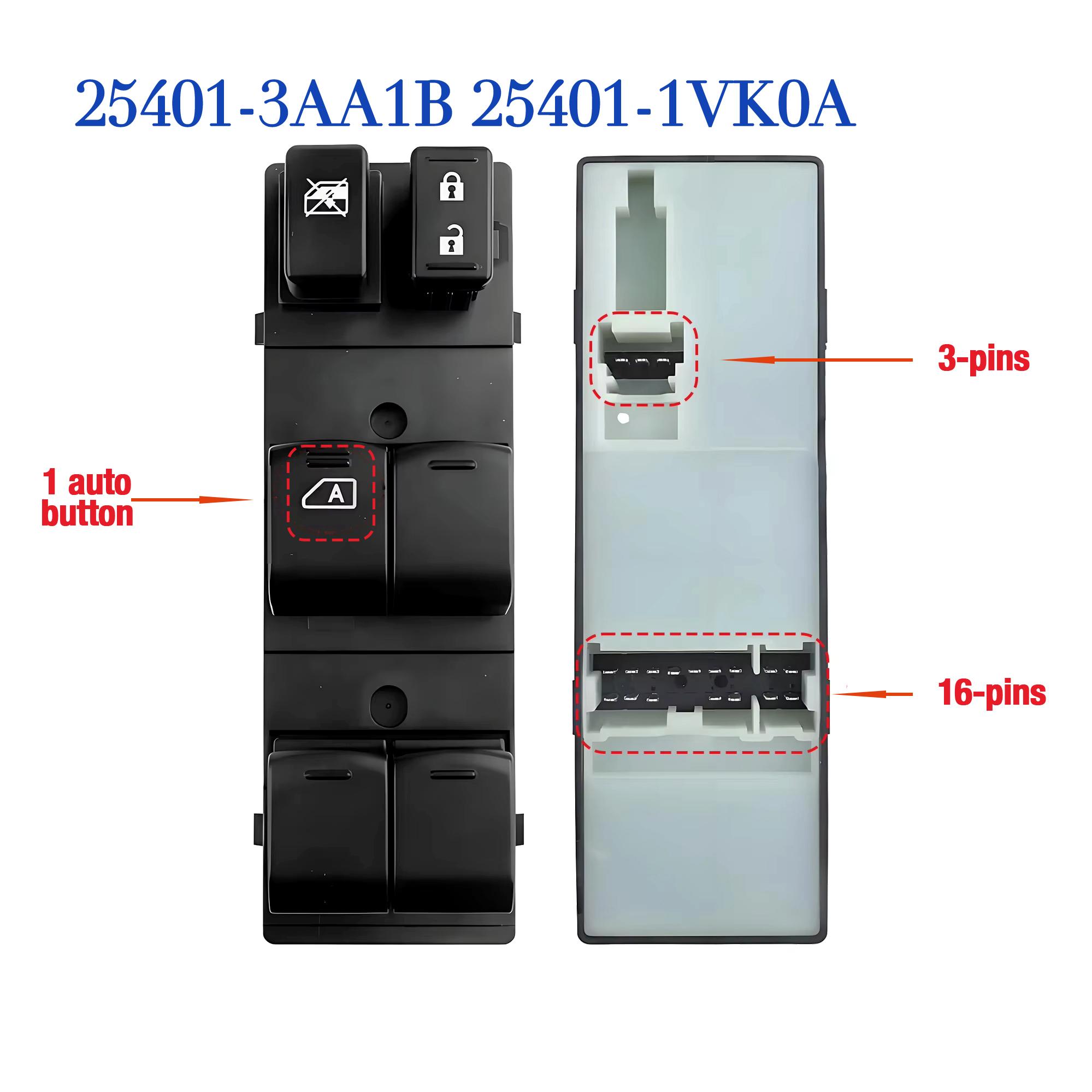 25401-3AA1B 25401-1VK0A Front Left Driver Side Electric Power Lifter Window Control Switch Button,For Nissan Versa 2012- LHD 25401-3AA1B