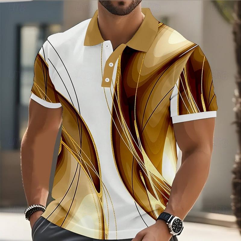 Men's Fashion Button Polo Shirt Abstract Summer Short Sleeve Casual Polo