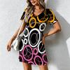 Mode d'été pour femmes Robe à col en V à manches courtes avec imprimé géométrique rétro Jupe courte sexy Robes