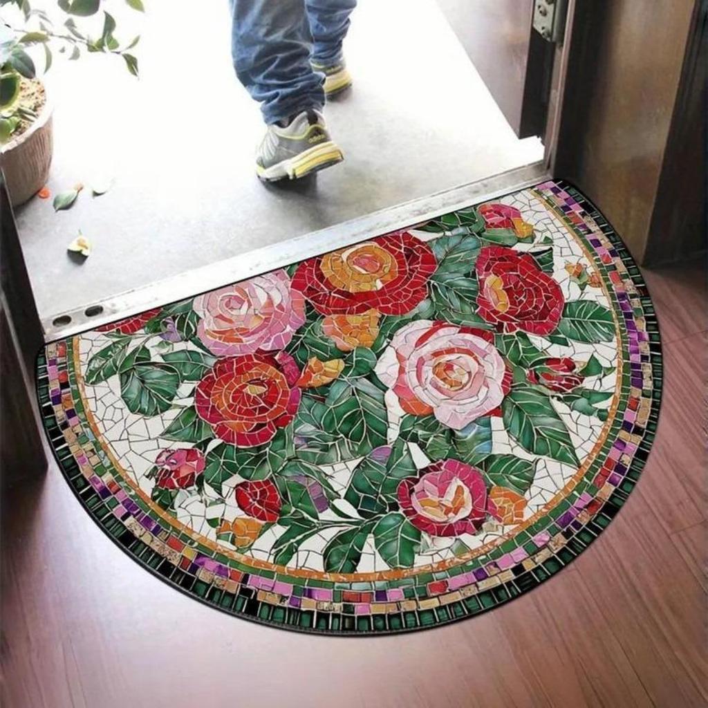 Half Round, Stone Patterned Floor Mat, Thick, Soft, Suede, Suitable for Porch and Living Room Decoration, Machine Washable, Anti Slip, Wear-resistant