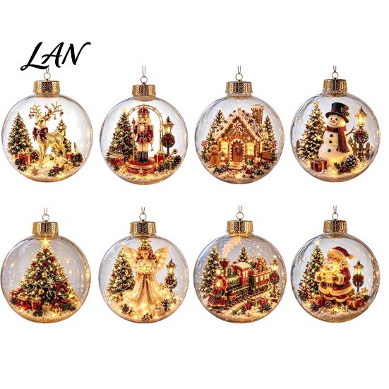 Clear Acrylic Ornaments Christmas Ball Ornaments, Hanging Decoration with Gingerbread House Small Gifts Reindeer Santa Tree Inside for Holiday