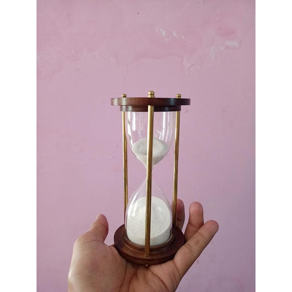 5 Minutes Brass and Wood Sand Timer Hourglass Sand Timer Brass Sand Timer Antique Sand Clock Hourglass 5 Minutes for Gift Home Decore
