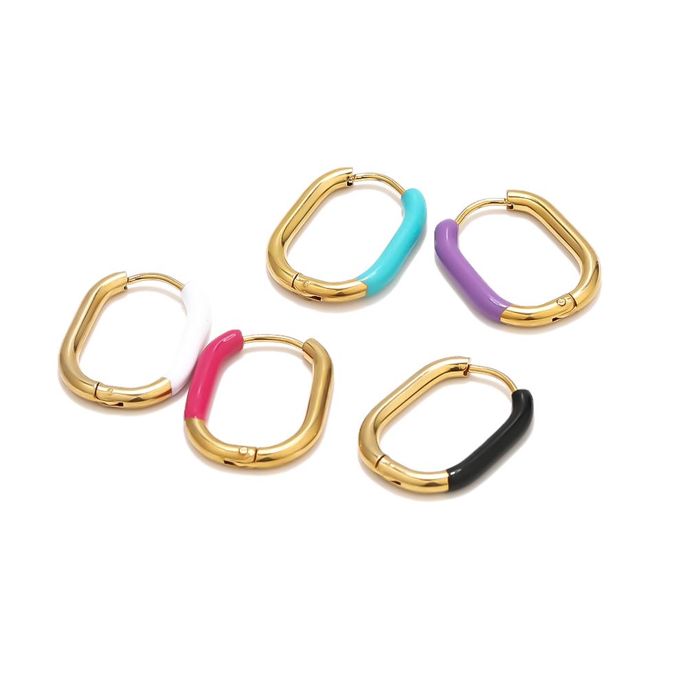 1 Pair Stainless Steel Enamel Rectangle Hoop Earrings Gold Color Small Hoop Earrings for Women Kids Fashion Jewelry Wholesale