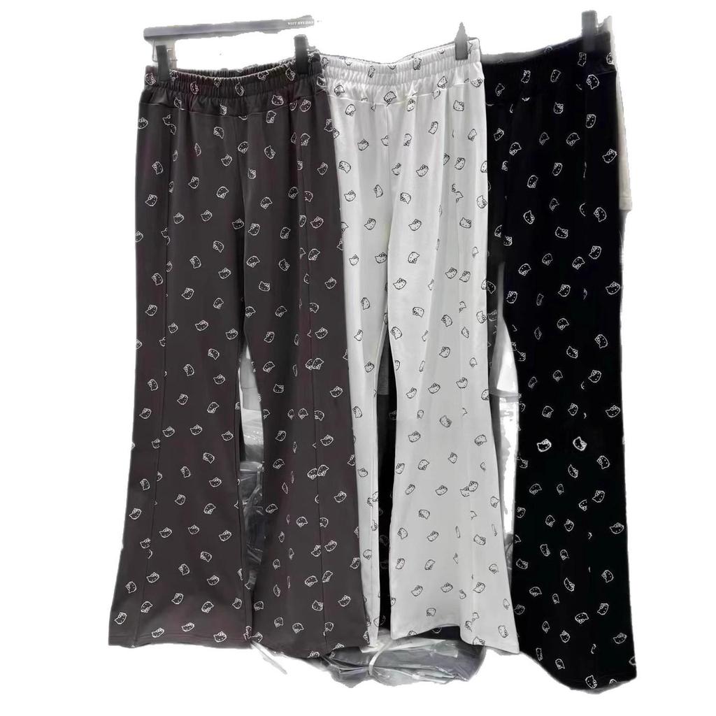 High Waist Blue Smiley Micro Flare Wide Leg Pants for Women - Slimming, Floor-Length, Spring/Autumn, Straight Loose Fit