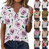 Women's Casual Floral Print V-Neck Short Sleeve T-Shirt Top with Decorative Buttons for Everyday Wear