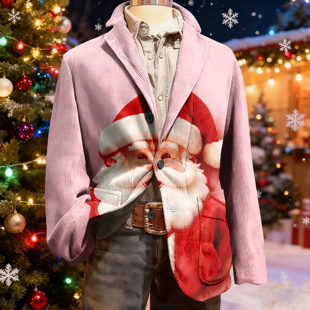 Men's Ugly Christmas Corduroy Warm Pocket Suit Jacket Cardigan Men's Casual Suit