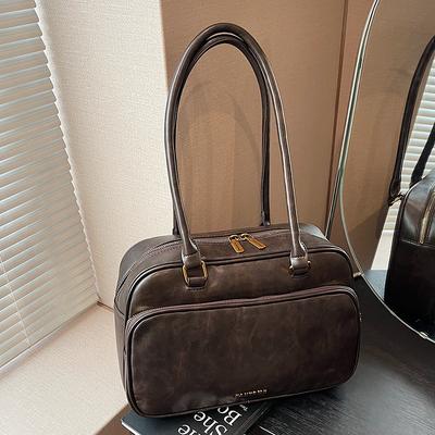Autumn Retro Portable Bowling Bag Women's 2025 New Simple Niche Underarm Bag Large-capacity Briefcase