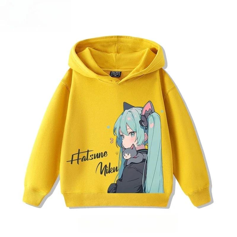 Hatsune Miku MIKU 2026  Trend Explosion Cartoon Print Children's Hooded Sweatshirt Boys and Girls Autumn Winter  All-match Tops