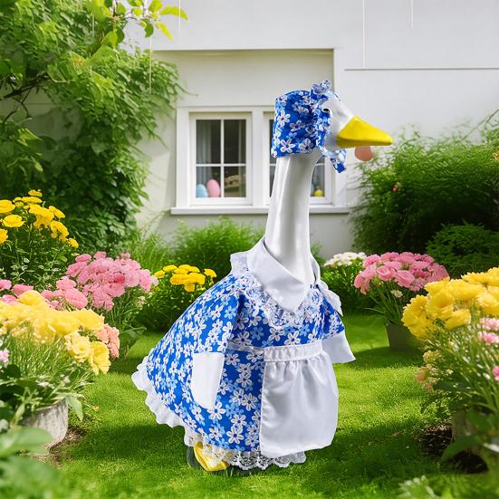 Yousheng Spring Flower Porch Goose Outfit for 23 Inch Goose Statue Wildflower/Strawberry Goose Clothes Dress And Hat Set for Outdoor Garden Yard Lawn