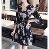 Summer Women's Sexy Pleated Beach Skirt Printed Casual Mid-length Dress