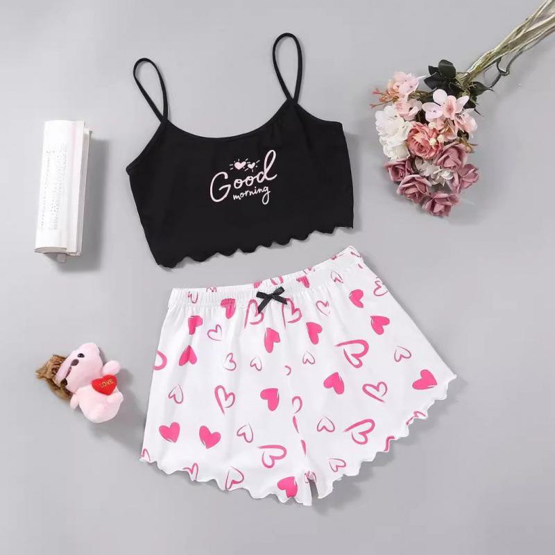 European and American Sleeveless Tank Top & Shorts Two-Piece Pajama Set for Women