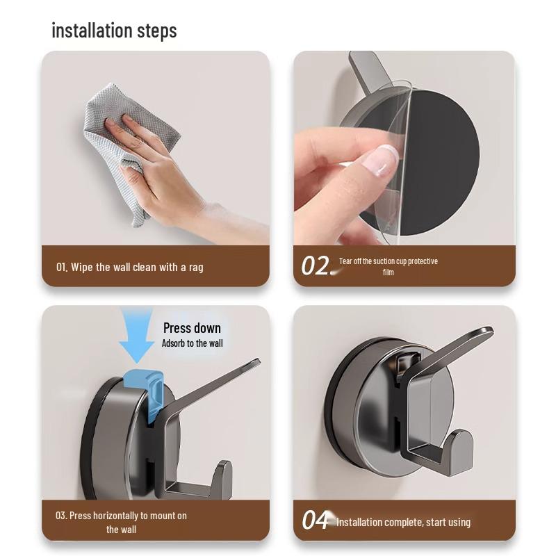 Gancho con Ventosa Giratorio - Fuerte Montado en la Pared, Sin Perforación, Sin Rastro, Soporta Carga para Almacenamiento de Cocina/Baño