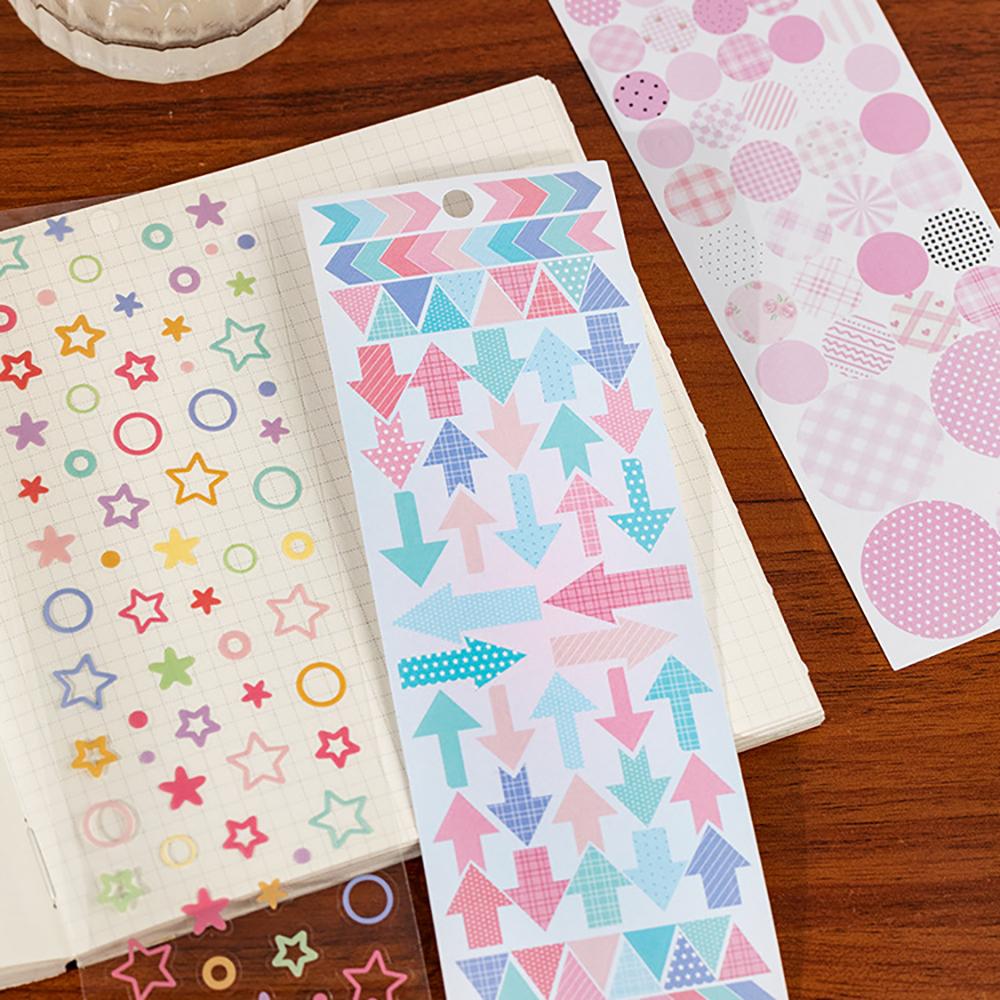25 Sheets Sticker Book Colorful World Series Ins Style Basic Pattern DIY Memo Key Marking Stickers, Copperplate Paper+PET
