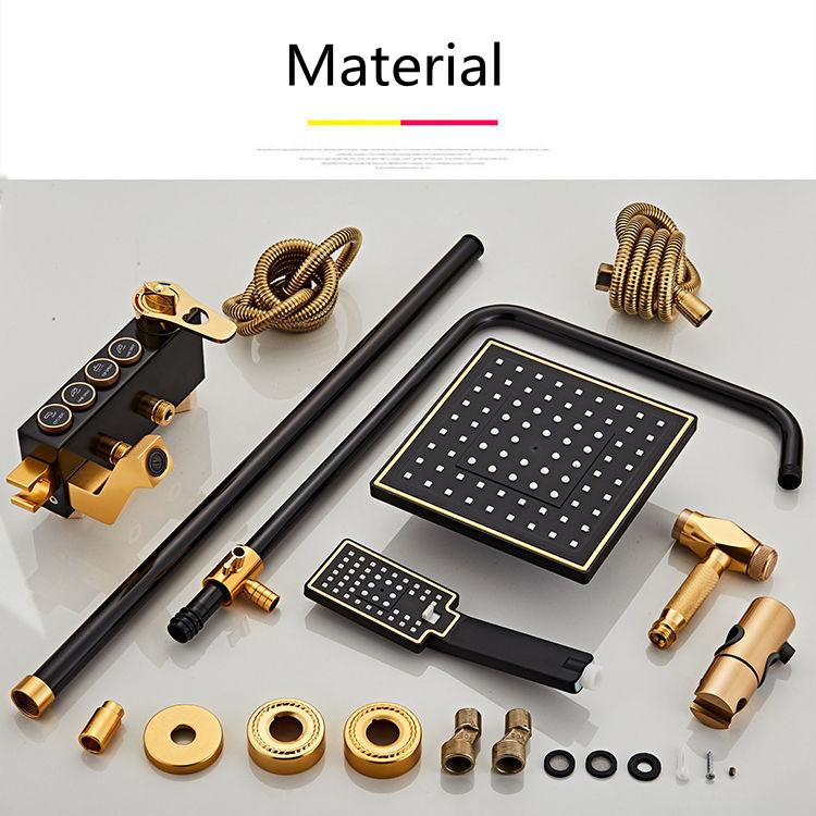 Bathroom Shower Set 4 In 1 Thermostatic Shower Holder Set with Hot and Cold Shower Head High Pressure Stainless Steel Black Gold