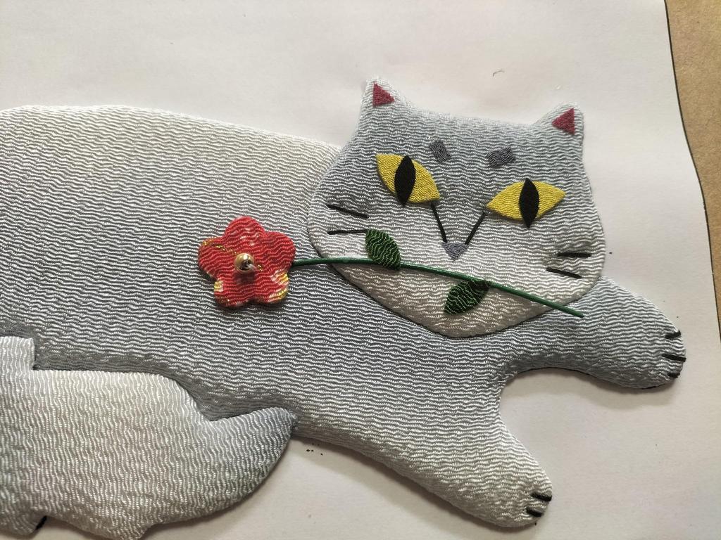 My Beloved Cat Chirimen Craft Fluffy Cat with a Single Flower Kit