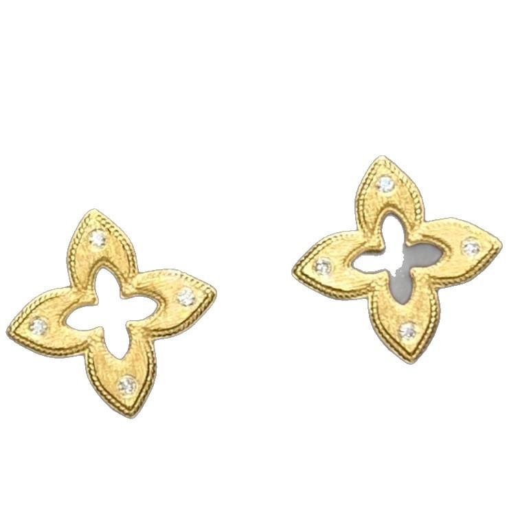 Vintage Antique Brushed Four-Leaf Clover Hollow Diamond Stud Earrings Advanced Retro Light Luxury Exquisite Simple Earrings