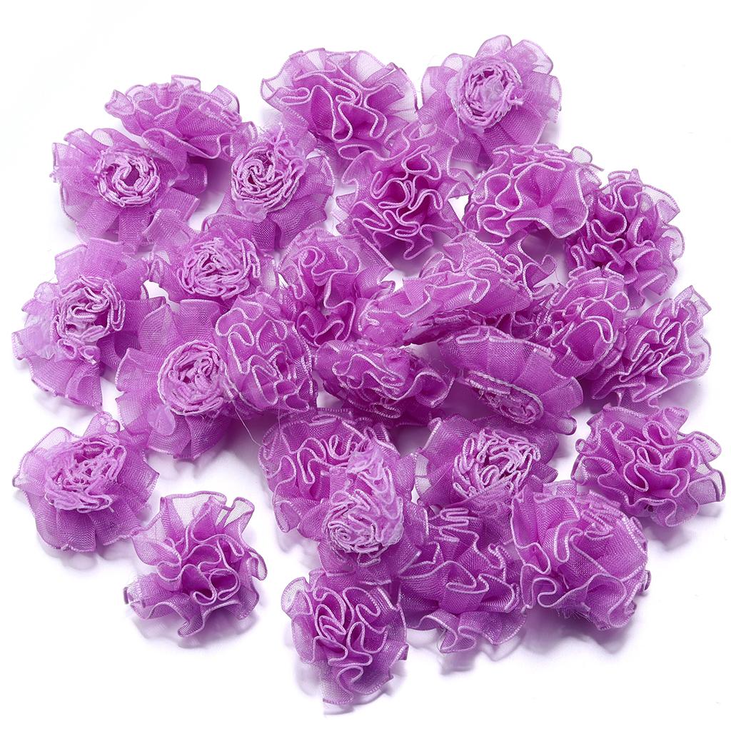 30pcs 3.5cm Snow Gauze Fabric Flower Colorful Carnation Artificial Flowers For DIY Wedding Party Clothing Headwear Decoration