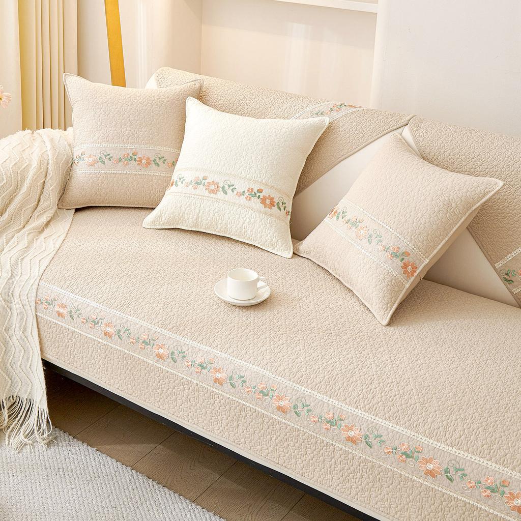 Pure Cotton Sofa Cushion, Universal In All Seasons, Non-Slip, Small And Fresh  High-End Sofa Cover Towel, Cream Wind Seat Cushion