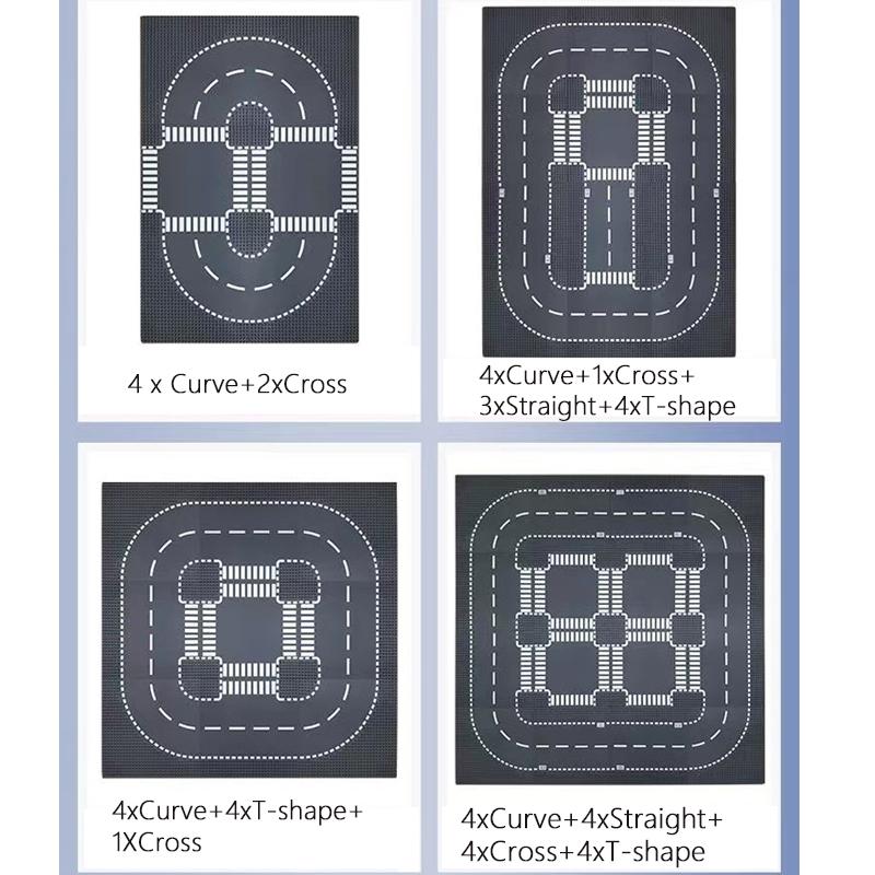 25,5x25,5cm Bausteine Grundplatte Stadtstraße Straßen-Grundplatte Gerade Kreuzung Kurve T-Kreuzung Kinder Bausteine Spielzeug