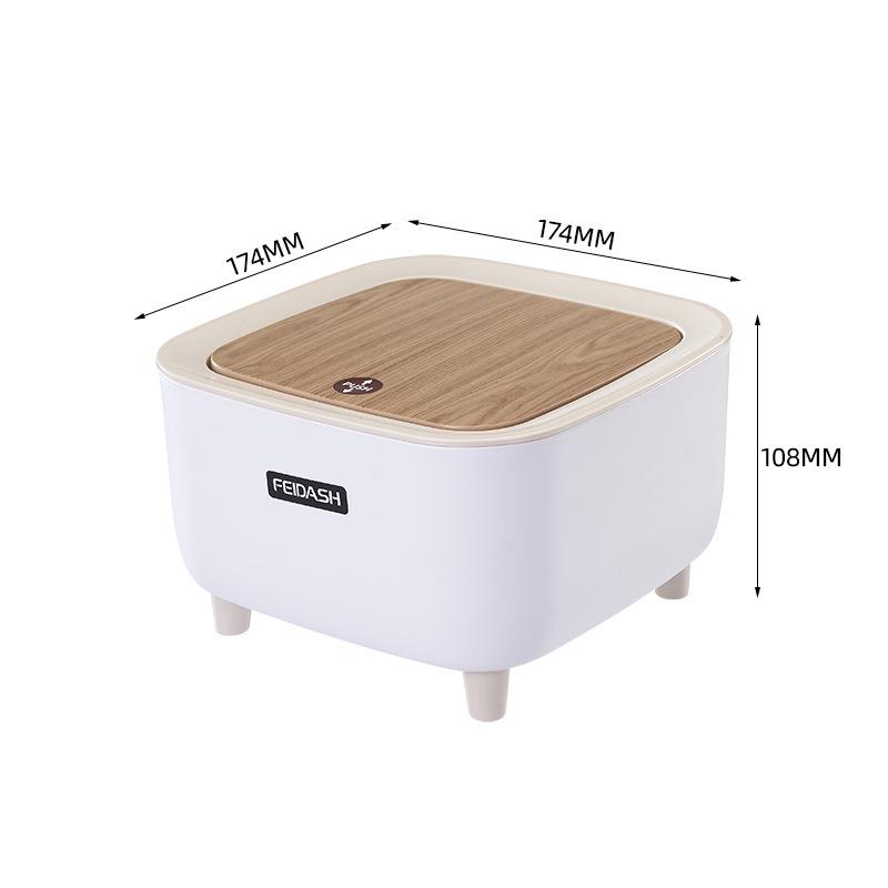 Elevated Wood-Grain Trash Can with Push-Button Lid - Japanese-Style for Living Room or Bedroom