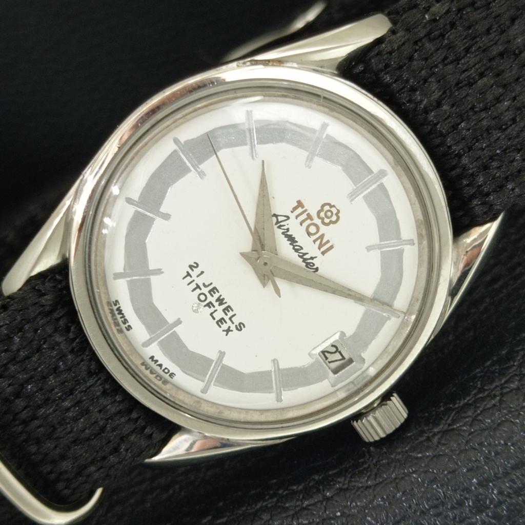 SWISS VINTAGE TITONI AIRMASTER TITOFLEX HAND-WINDING MENS WHITE WATCH a705138-1