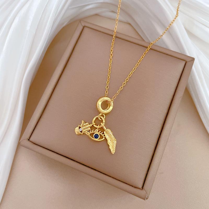 Leaf Devil'S Eye Light Luxury Temperament Gorgeous Full Diamond Necklace Women'S Versatile Collarbone Chain Titanium Steel Chain