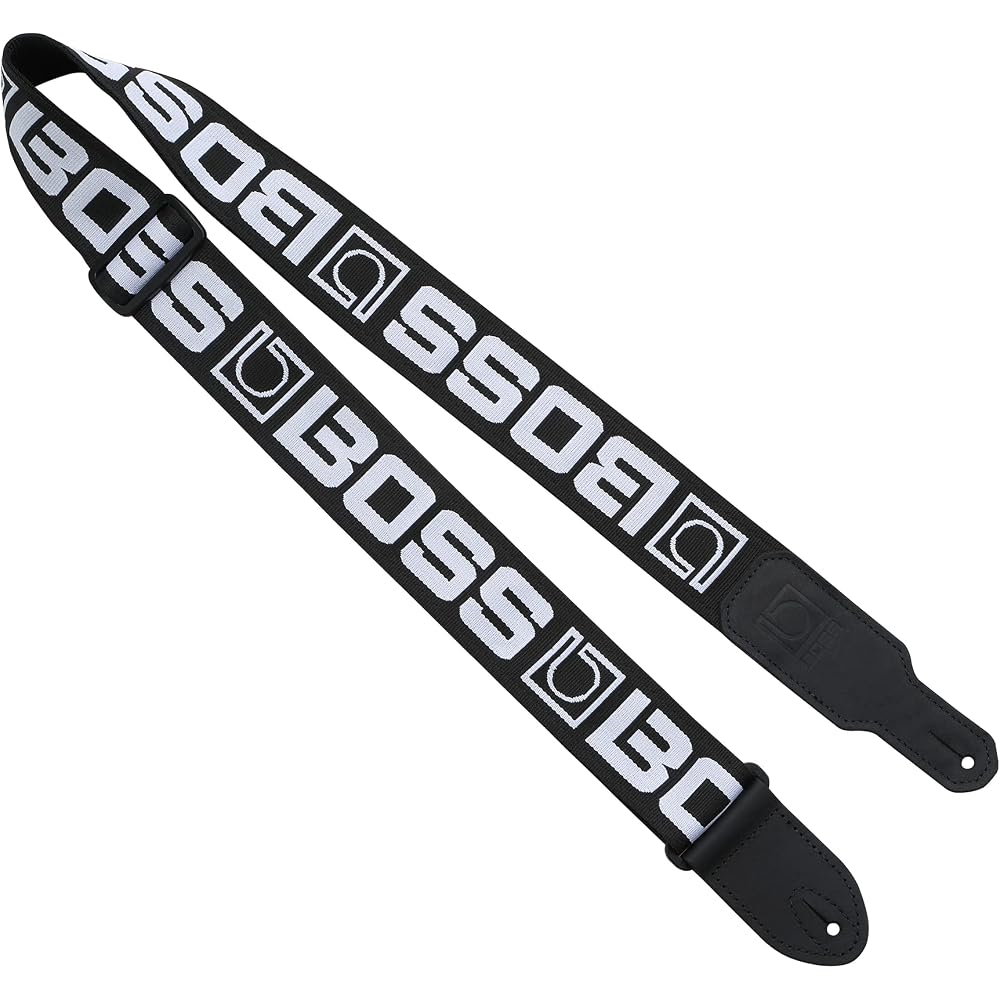 [BOSS] Boss Guitar Strap BSM-20-BW 5cm Wide, Adjustable Length, Monogram, Black with White Logo, for Guitar/Bass
