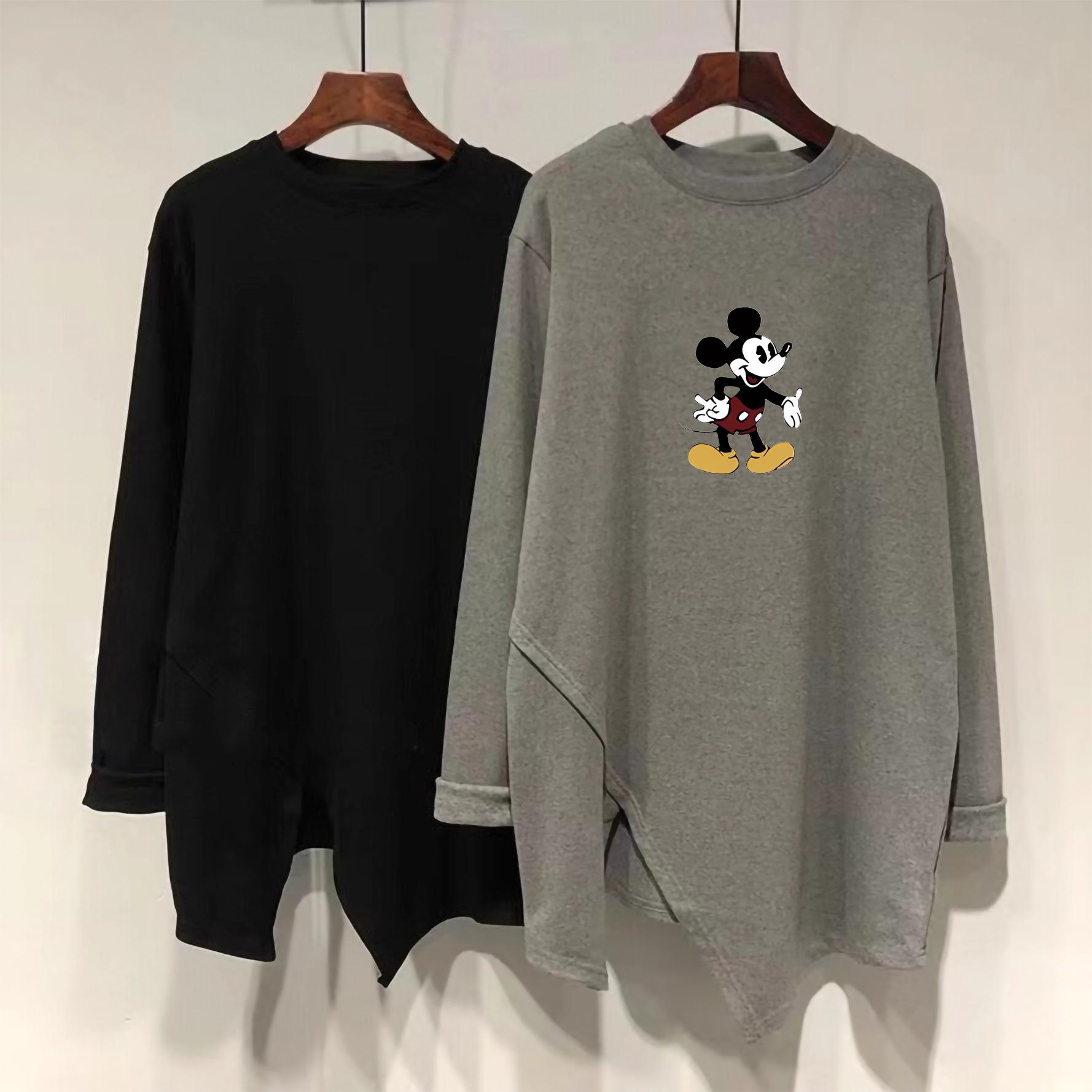 Women s Irregular Split Velvet Long-Sleeve T-Shirt - Plush, Mid-Length, Loose, and Slimming Extra Large