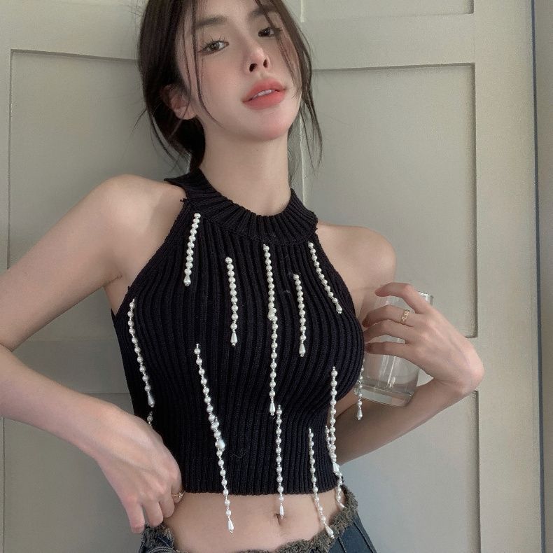 French Chic Hot Girl Summer Elegant Base Layer Knitted Camisole Women's Inner Vest Designed Sleeveless Short Top