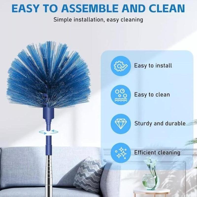 Retractable Extendable Spider Web Duster Medium Stiff Bristles Household Cleaning Tool for Corner Window Ceiling Cobweb