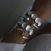 Vintage Boho Exaggerated Luxury Heart Geometric Design Wide Metal Silver Bangle Bracelet Set For Women Daily Wear Jewelry Gifts