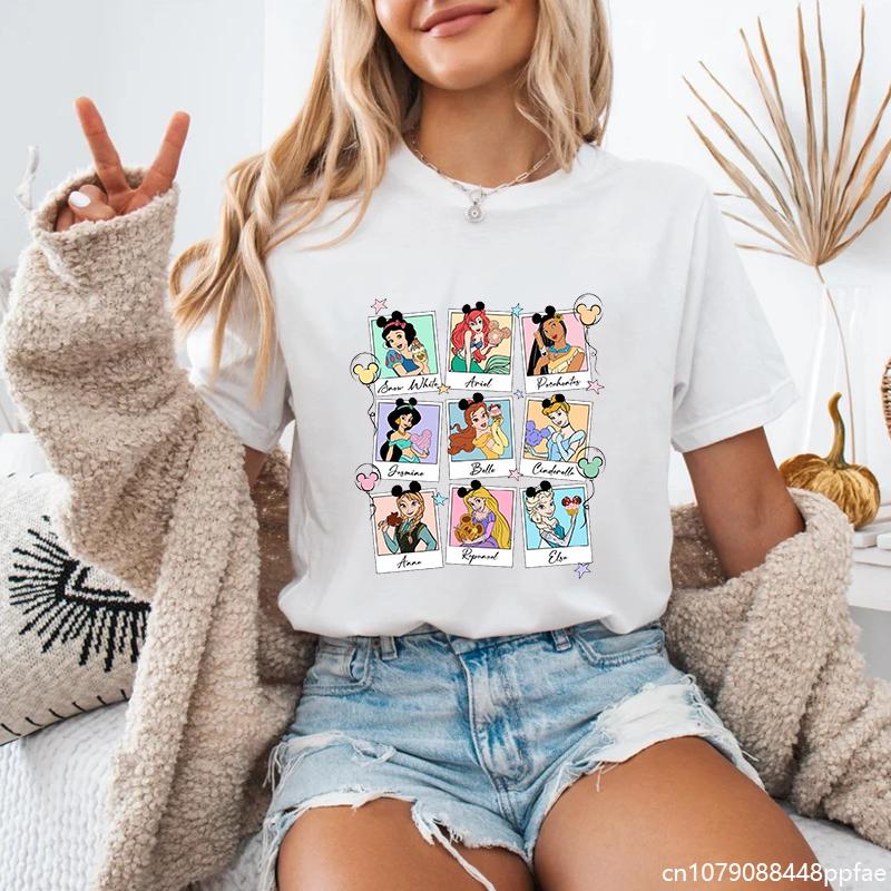 

Женская новая модная футболка с принтом Диснеевских принцесс Харадзюку, повседневная милая женская мультяшная футболка, топы M