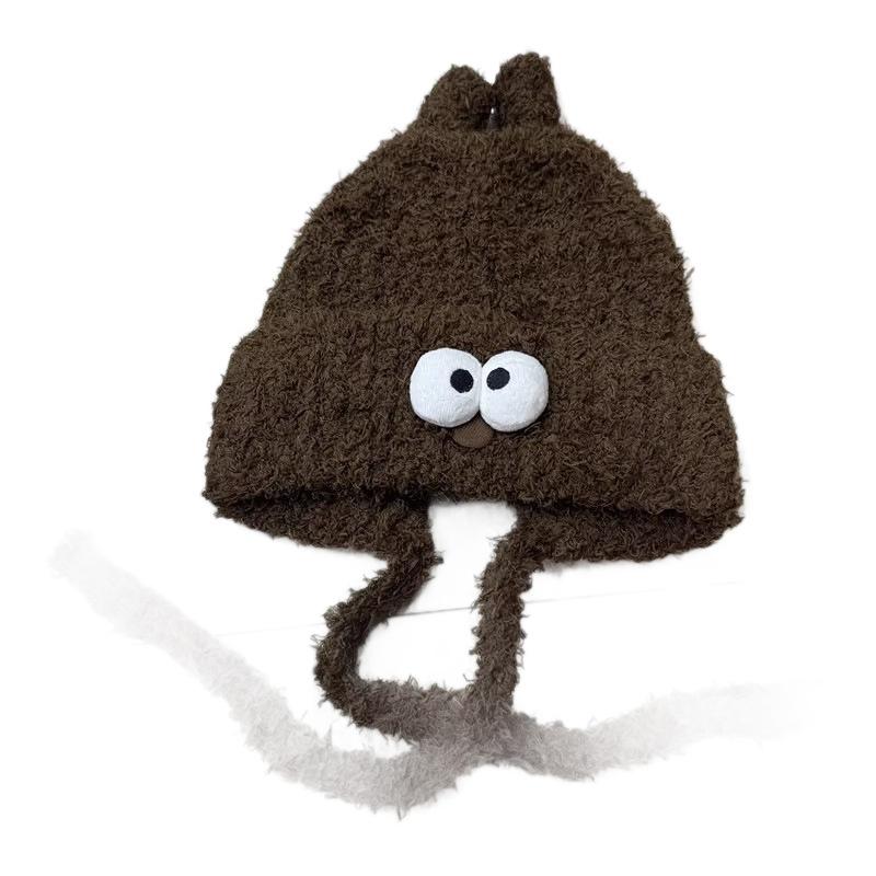 Cute cartoon big eyes ears ear protector wool hat women autumn and winter warm windproof Lei Feng hat knitted hat Internet celebrity