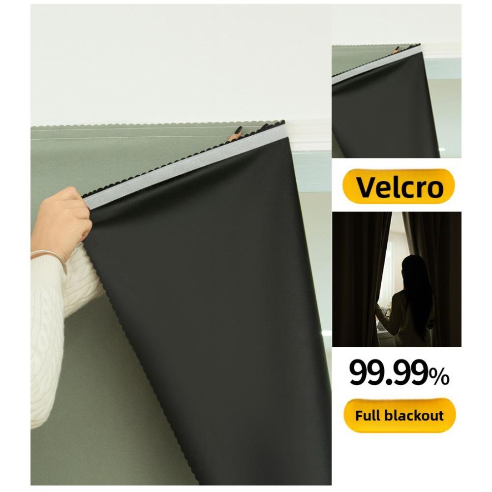 Velcro Full Blackout Curtain No Drill Installation Window Sun Shade UV Protection Door Curtain