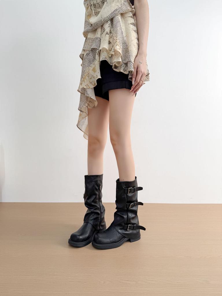 Long boots women's new autumn and winter thick-soled heightening knight boots versatile and thin pleated medium boots stacked boots