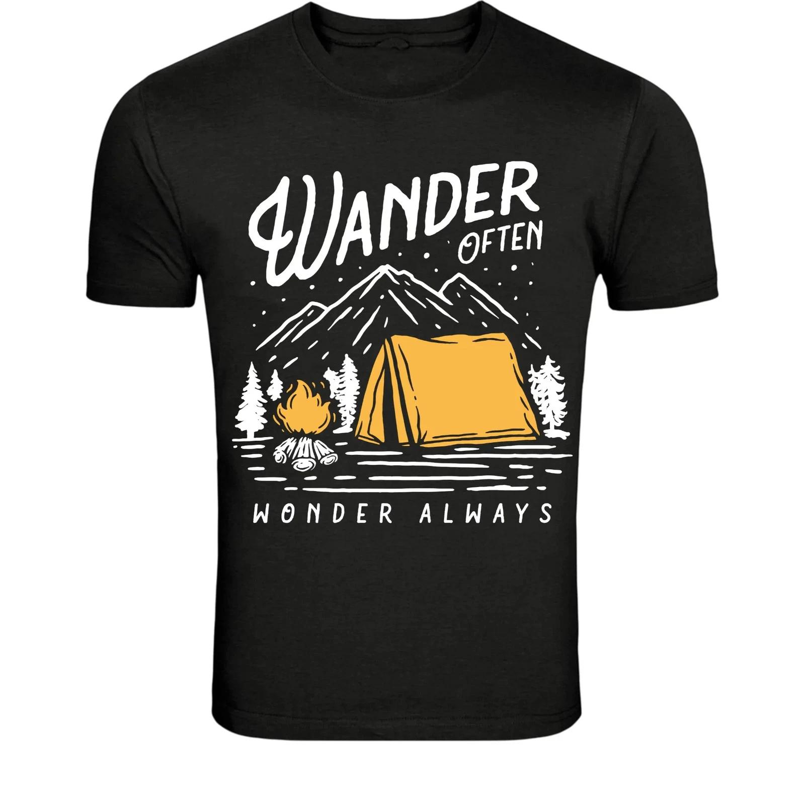 Wander Often Wonder Always Camping T-Shirt - Mountain Campfire XL