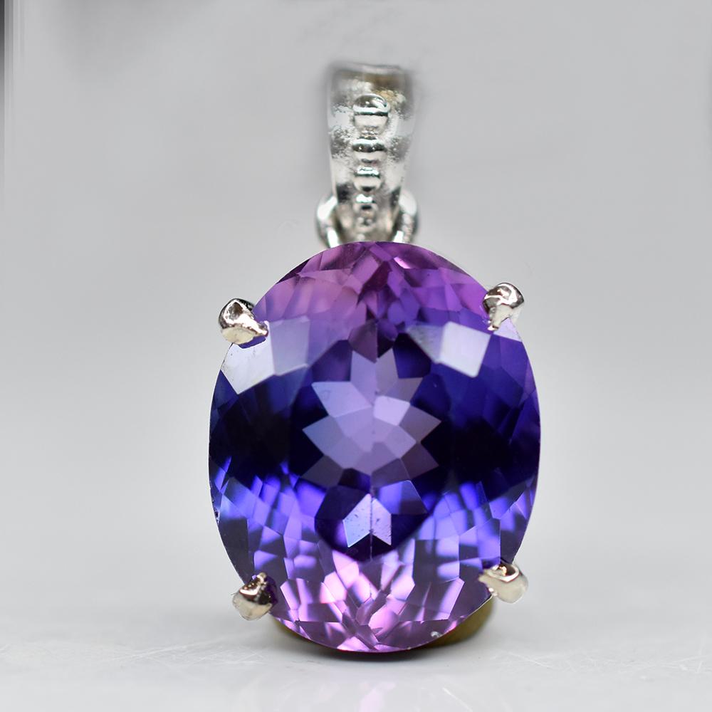 CERTIFIED Natural Purple Tanzanite 925 Sterling Silver Oval Pendant 28 Ct