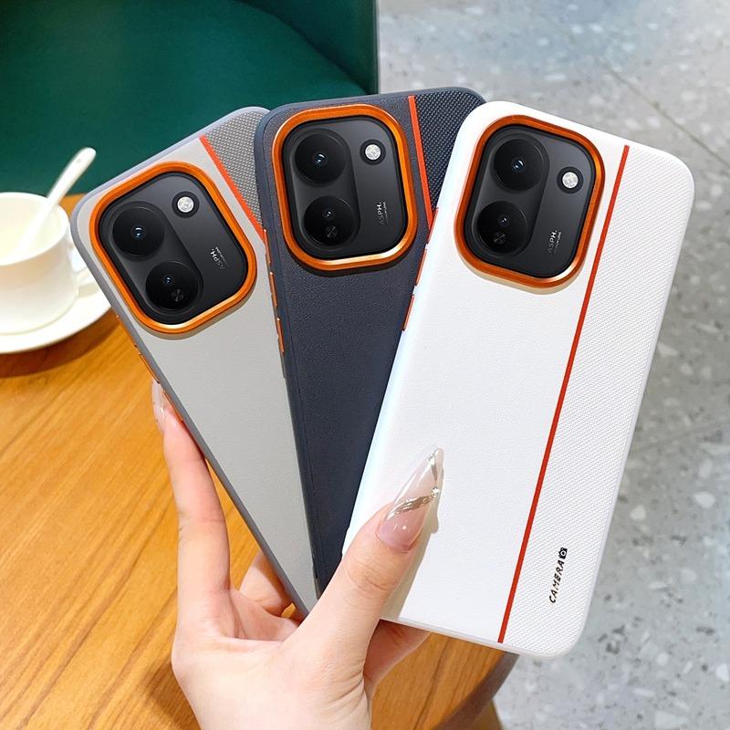 Luxury Business Splicing Leather Case for iQOO Z11 Z11x, Shockproof Full Body Cover with Metal Buttons for iQOO Z11