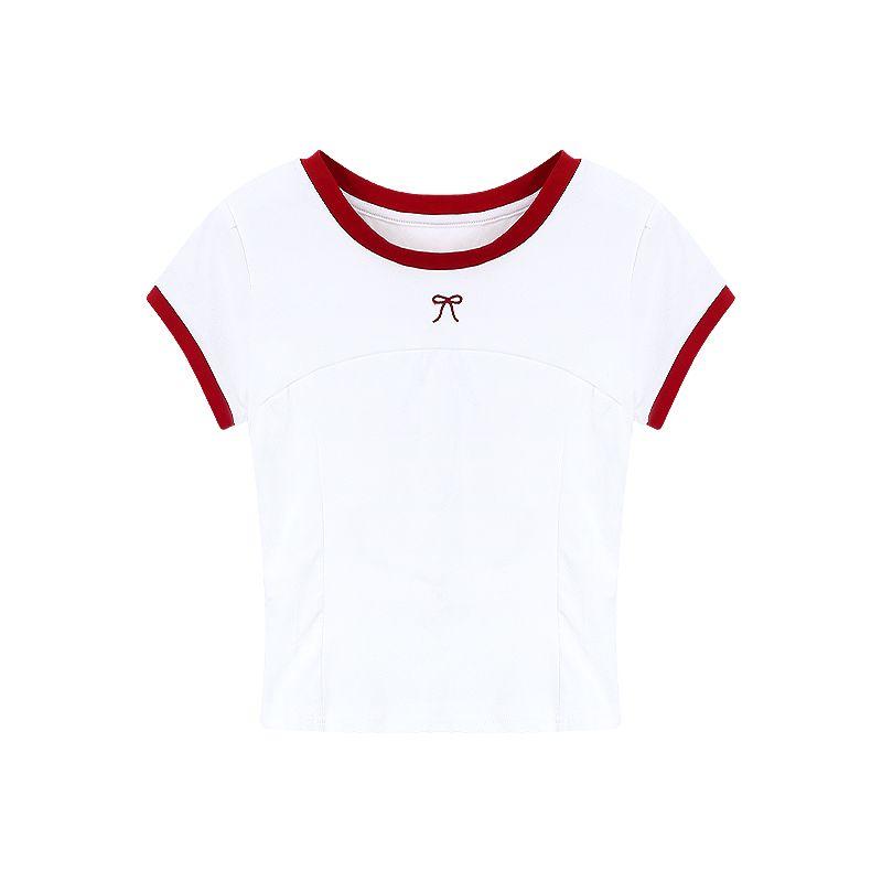 

Сладкое Сексуальное Красное Облегающее Платье Комплект из Двух Предметов Банты White T-Shirt L