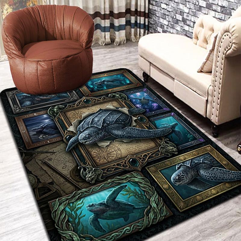 Oceanic Turtle Legacy Pattern Rug Floor Mat for Living Room or Bedroom Soft and Comfortable Carpet a Gift for Birthday and Holiday.