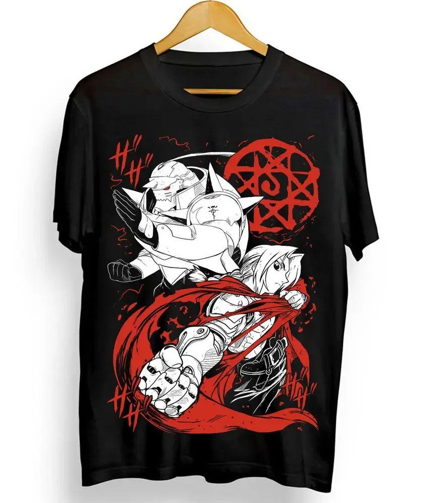 Summer Fullmetal Alchemist T-Shirt Brotherhood Alphonse Elric Black Shirt Tee Oversized Graphic T Shirts Y2k Top Women Clothing