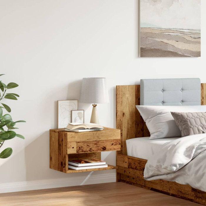 VidaXL Wall-mounted Bedside Table Old Wood, Floating Bedside Cabinet, Hanging Bedside Cabinet, Wall-mounted Bedside Unit, 856820