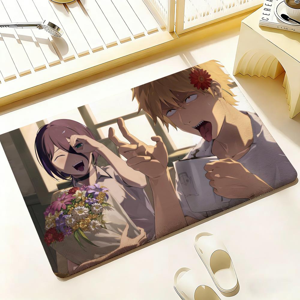 C-Chainsaw Man Floor Mat Bedroom Living Room Flannel Door Mat Non-Slip Home Decor