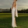 Women's Halter Sleeveless Maxi Dress Slim Fit High Waist Backless Solid Satin Elegant Bodycon Evening Gown