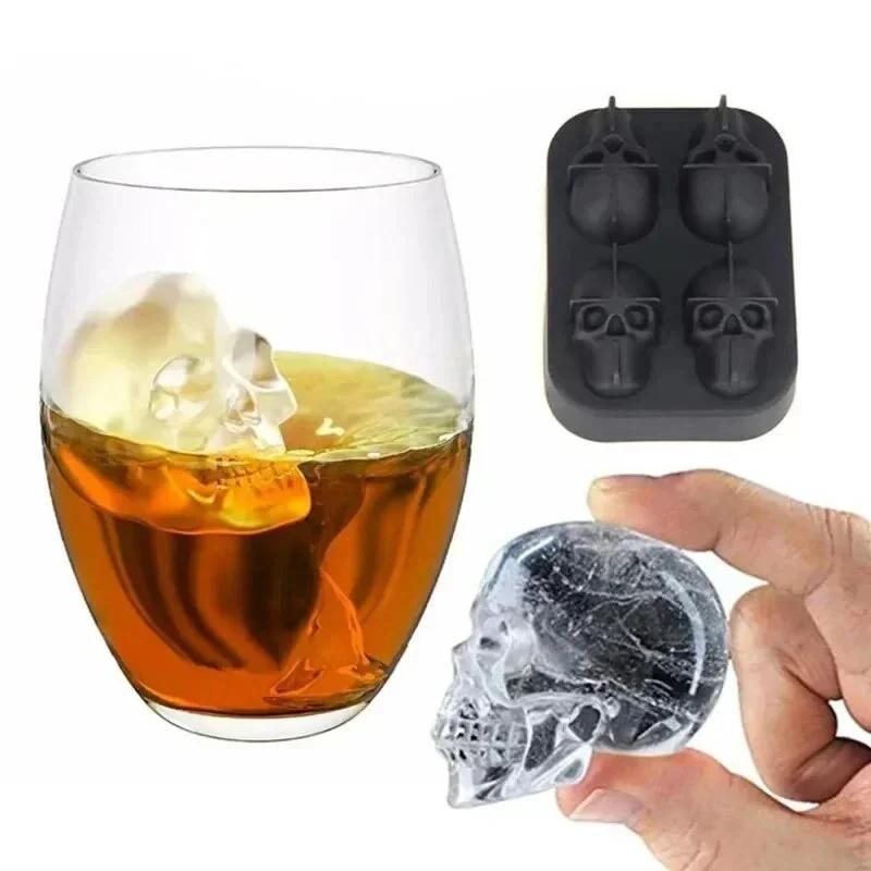 3D Skull Ice Block Mold Skull Shape Whiskey Ice Block Silicone Skull Ice Grid Ice Model Bar Creative Skull Silicone Ice Grid