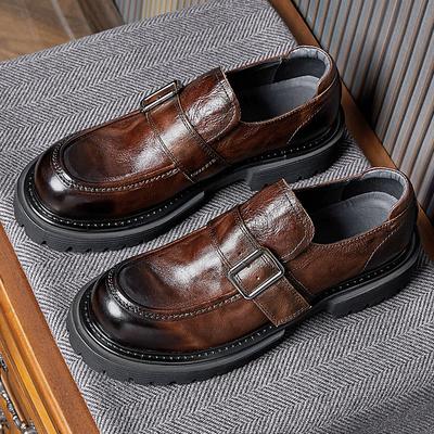 Horse Buckle Loafers One-pedal s kulatou hlavou Neformální kožené boty Pánské pánské boty z pravé kůže Britská obchodní platforma